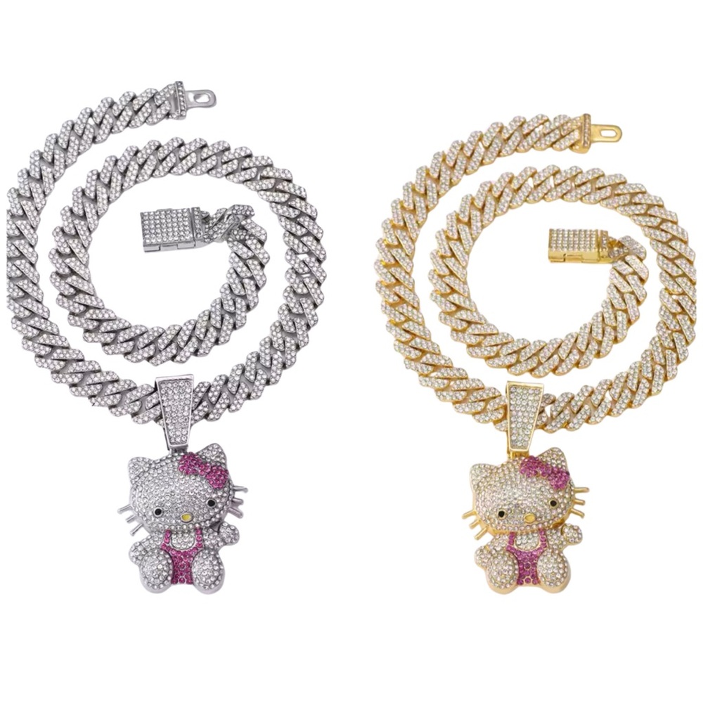 •Bling Bling Kitty• 18” Link Iced Out Necklace w/Iced Out Hello Kitty Pendant